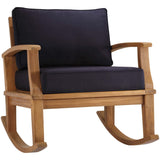 Marina Natural/Navy Outdoor Patio Teak Rocking Chair - Ornate Home