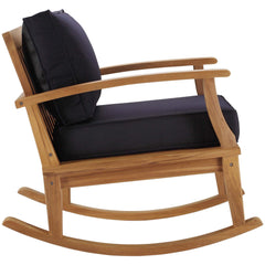 Marina Natural/Navy Outdoor Patio Teak Rocking Chair - Ornate Home
