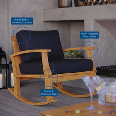 Marina Natural/Navy Outdoor Patio Teak Rocking Chair - Ornate Home
