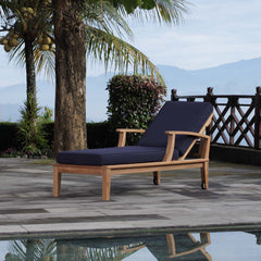 Marina Natural/Navy Outdoor Patio Teak Single Chaise - Ornate Home