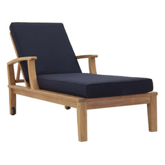 Marina Natural/Navy Outdoor Patio Teak Single Chaise - Ornate Home