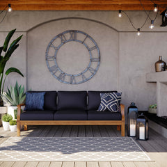 Marina Natural/Navy Outdoor Patio Teak Sofa - Ornate Home