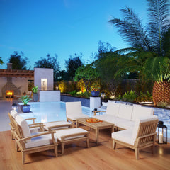 Marina Natural/White 10 Piece Outdoor Patio Teak Set - 150x120" - Ornate Home