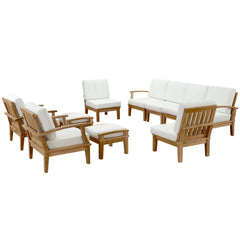 Marina Natural/White 10 Piece Outdoor Patio Teak Set - 193x118" - Ornate Home
