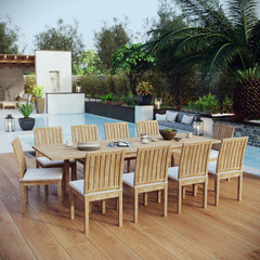 Marina Natural/White 11 Piece Outdoor Patio Teak Dining Set - 77.5x146.5" - Ornate Home