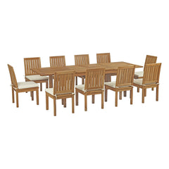 Marina Natural/White 11 Piece Outdoor Patio Teak Dining Set - 77.5x146.5" - Ornate Home