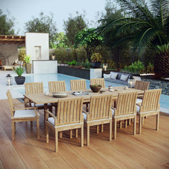 Marina Natural/White 11 Piece Outdoor Patio Teak Dining Set - 88.5x157.5" - Ornate Home