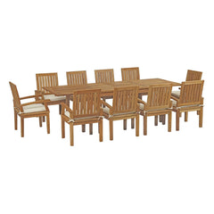 Marina Natural/White 11 Piece Outdoor Patio Teak Dining Set - 88.5x157.5" - Ornate Home
