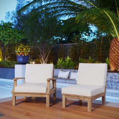 Marina Natural/White 2 Piece Outdoor Patio Teak Set - 31.5x65" - Ornate Home