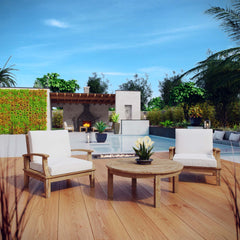 Marina Natural/White 3 Piece Outdoor Patio Teak Set - 40x105" - Ornate Home