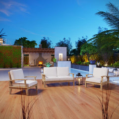Marina Natural/White 3 Piece Outdoor Patio Teak Set - 97.5x119.5" - Ornate Home