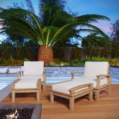 Marina Natural/White 4 Piece Outdoor Patio Teak Set - 55x65" - Ornate Home