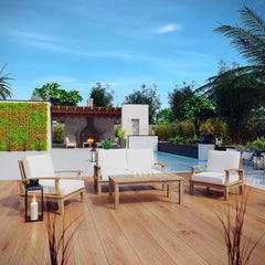 Marina Natural/White 4 Piece Outdoor Patio Teak Set - 56x110" - Ornate Home