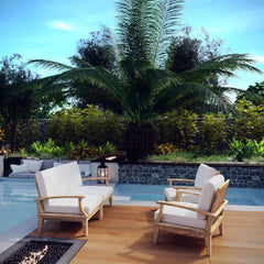 Marina Natural/White 4 Piece Outdoor Patio Teak Set - 65x86.5" - Ornate Home