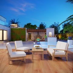 Marina Natural/White 5 Piece Outdoor Patio Teak Set - 64x120" - Ornate Home