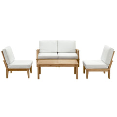 Marina Natural/White 5 Piece Outdoor Patio Teak Set - 64x120" - Ornate Home