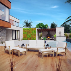 Marina Natural/White 5 Piece Outdoor Patio Teak Set - 65x121.5" - Ornate Home