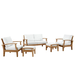 Marina Natural/White 5 Piece Outdoor Patio Teak Set - 65x121.5" - Ornate Home
