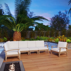 Marina Natural/White 6 Piece Outdoor Patio Teak Set - 65x120" - Ornate Home