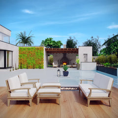 Marina Natural/White 6 Piece Outdoor Patio Teak Set - 65x86.5" - Ornate Home