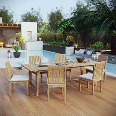Marina Natural/White 7 Piece Outdoor Patio Teak Dining Set - 77.5x136.5" - Ornate Home
