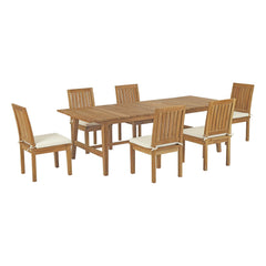 Marina Natural/White 7 Piece Outdoor Patio Teak Dining Set - 77.5x136.5" - Ornate Home
