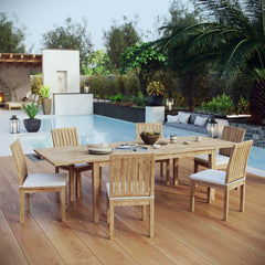 Marina Natural/White 7 Piece Outdoor Patio Teak Dining Set - 77.5x146.5" - Ornate Home