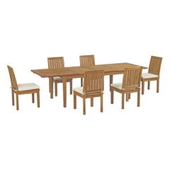 Marina Natural/White 7 Piece Outdoor Patio Teak Dining Set - 77.5x146.5" - Ornate Home