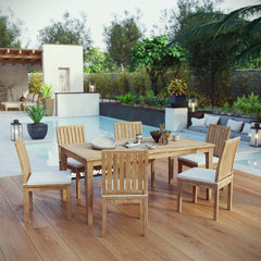 Marina Natural/White 7 Piece Outdoor Patio Teak Dining Set - 78x110" - Ornate Home