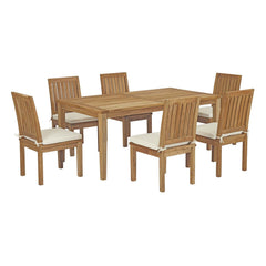 Marina Natural/White 7 Piece Outdoor Patio Teak Dining Set - 78x110" - Ornate Home