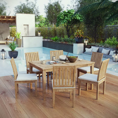 Marina Natural/White 7 Piece Outdoor Patio Teak Dining Set - 78x98" - Ornate Home