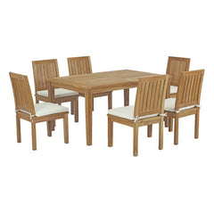 Marina Natural/White 7 Piece Outdoor Patio Teak Dining Set - 78x98" - Ornate Home