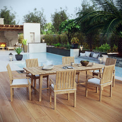 Marina Natural/White 7 Piece Outdoor Patio Teak Dining Set - 88.5x147.5" - Ornate Home