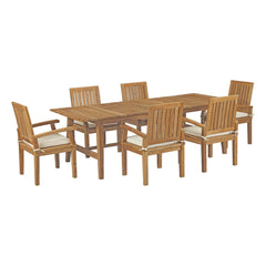 Marina Natural/White 7 Piece Outdoor Patio Teak Dining Set - 88.5x147.5" - Ornate Home