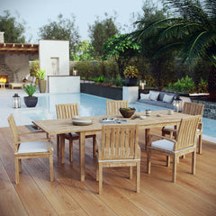 Marina Natural/White 7 Piece Outdoor Patio Teak Dining Set - 88.5x157.5" - Ornate Home