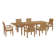 Marina Natural/White 7 Piece Outdoor Patio Teak Dining Set - 88.5x157.5" - Ornate Home