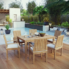 Marina Natural/White 7 Piece Outdoor Patio Teak Dining Set - 89x109" - Ornate Home