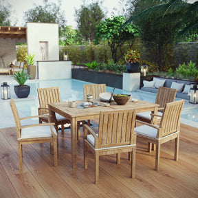 Marina Natural/White 7 Piece Outdoor Patio Teak Dining Set - 89x109" - Ornate Home
