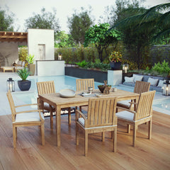 Marina Natural/White 7 Piece Outdoor Patio Teak Dining Set - 89x121" - Ornate Home