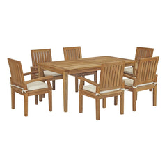 Marina Natural/White 7 Piece Outdoor Patio Teak Dining Set - 89x121" - Ornate Home