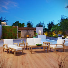 Marina Natural/White 7 Piece Outdoor Patio Teak Set - 56x139" - Ornate Home