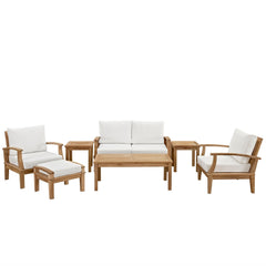 Marina Natural/White 7 Piece Outdoor Patio Teak Set - 56x139" - Ornate Home
