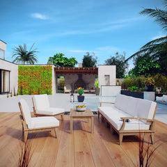 Marina Natural/White 7 Piece Outdoor Patio Teak Set - 70x150" - Ornate Home