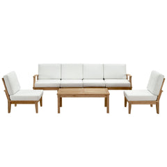 Marina Natural/White 7 Piece Outdoor Patio Teak Set - 70x150" - Ornate Home