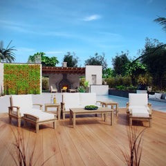 Marina Natural/White 8 Piece Outdoor Patio Teak Set - 54.5x160.5" - Ornate Home