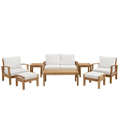 Marina Natural/White 8 Piece Outdoor Patio Teak Set - 54.5x160.5" - Ornate Home