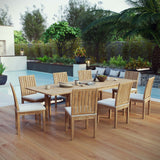 Marina Natural/White 9 Piece Outdoor Patio Teak Dining Set - 108.5x146.5" - Ornate Home