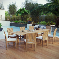 Marina Natural/White 9 Piece Outdoor Patio Teak Dining Set - 108.5x146.5" - Ornate Home