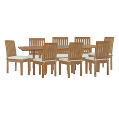 Marina Natural/White 9 Piece Outdoor Patio Teak Dining Set - 108.5x146.5" - Ornate Home
