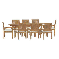 Marina Natural/White 9 Piece Outdoor Patio Teak Dining Set - 119.5x157.5" - Ornate Home